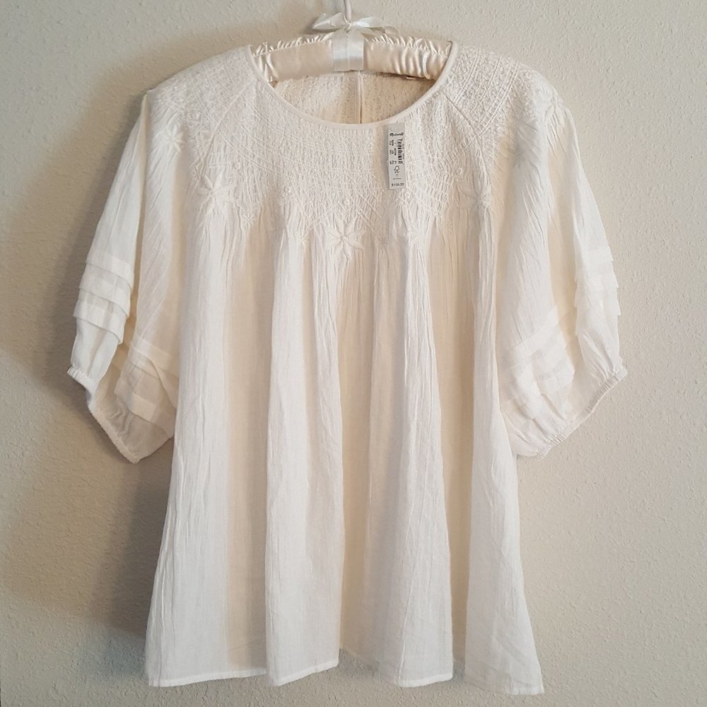 Madewell Embroidered Smocked Top Size L